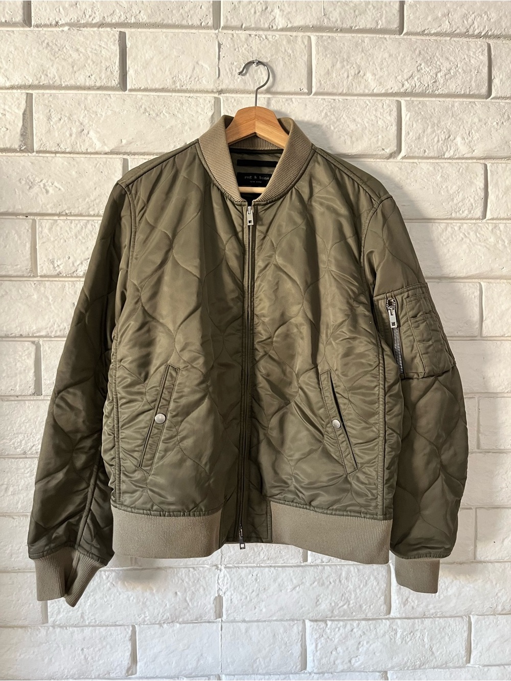 Rag & Bone Men's Jacket Quilted Bomber Large Olive Green